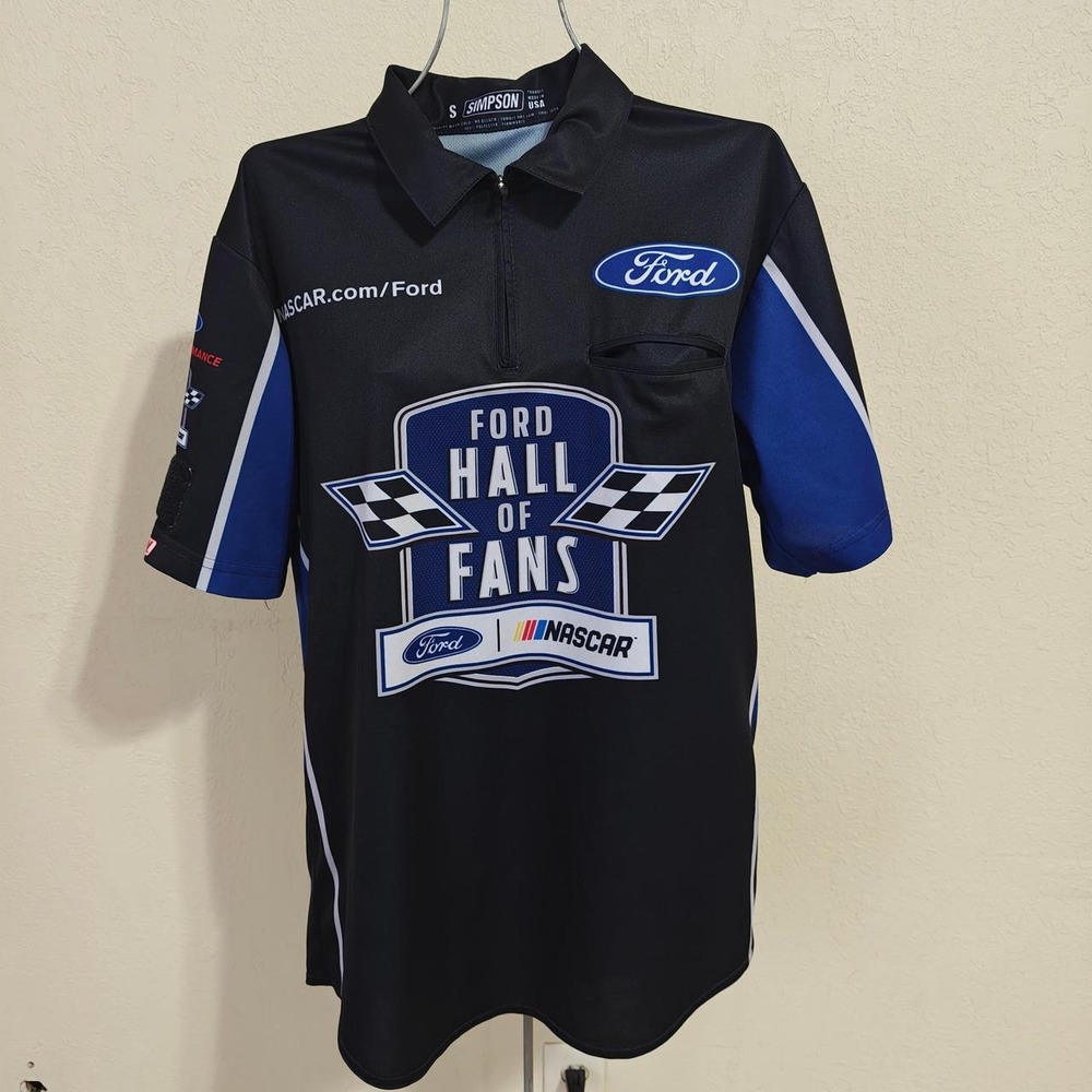 Simpson NASCAR Ford Hall of Fans Pit Crew Shirt Mens Small Black Blue Zip Jersey